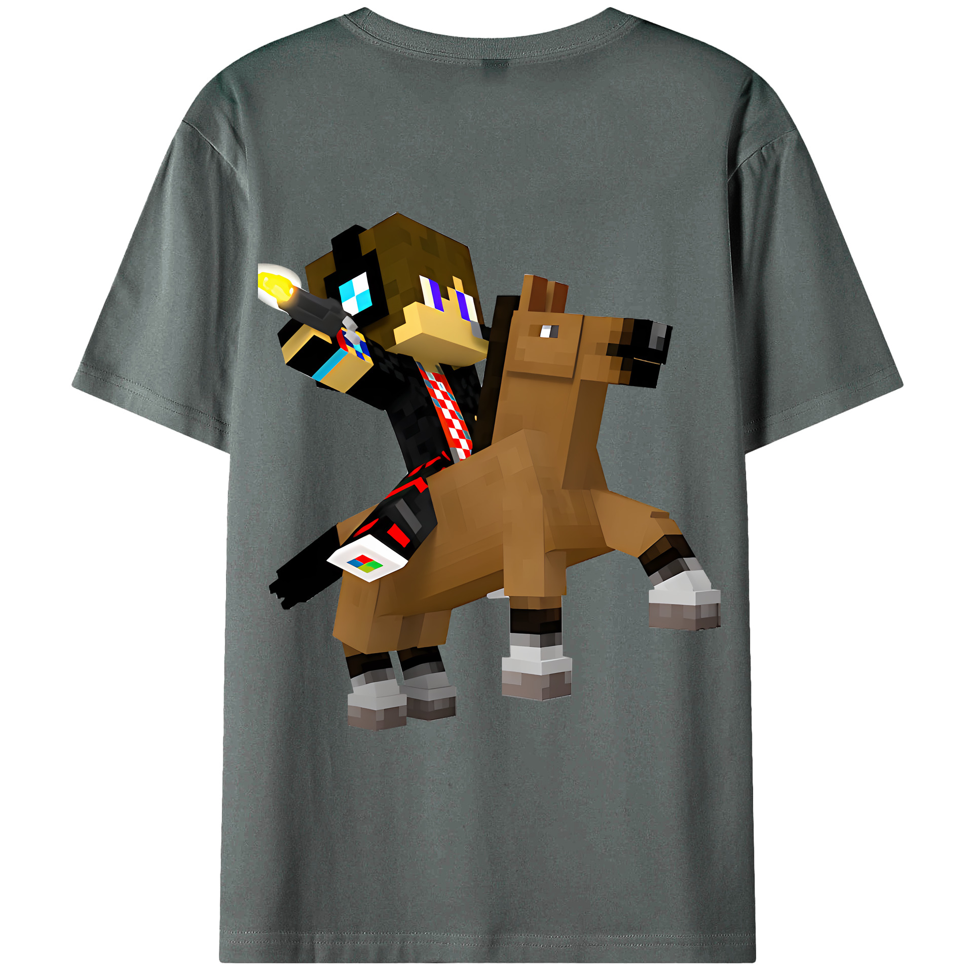 （画像用） マインクラフト ブロックの世界 Minecraft MC Block world 綿100％ メンズ半袖Tシャツ（バックプリント） 通気性